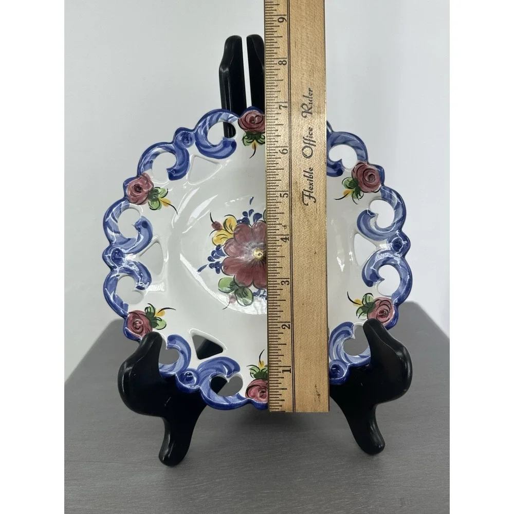 Vestal Portugal Floral Reticulated Decorative Hand Painted Hanging Wall Plate